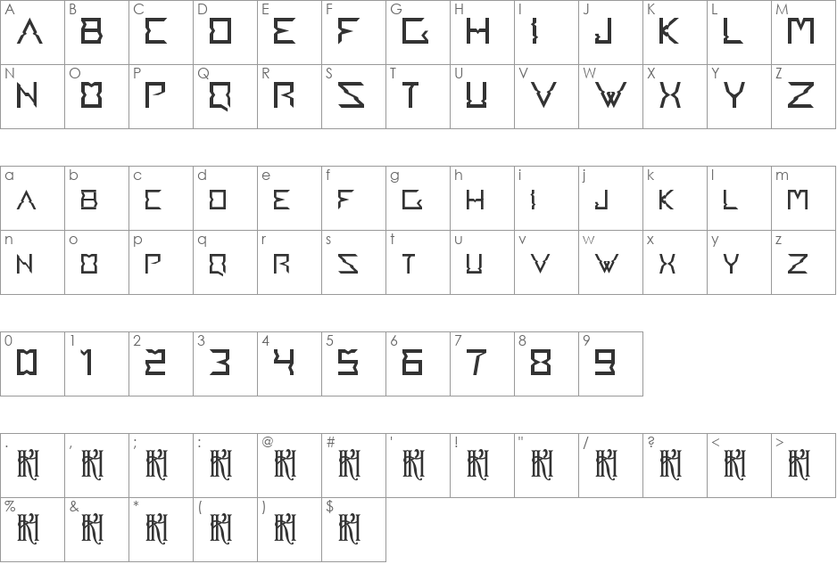 Accedent font character map preview