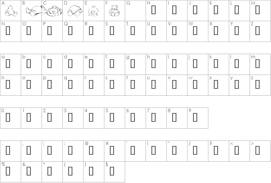 KR Scrap Teddies font character map preview