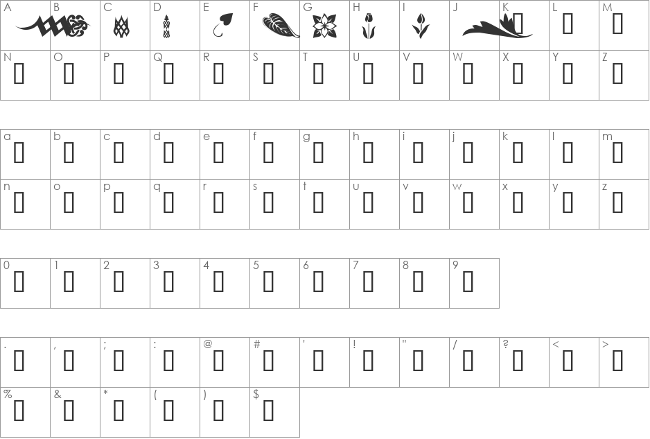 KR Simple Fleur 3 font character map preview