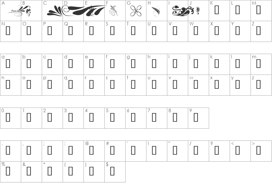 KR Simple Fleur 6 font character map preview