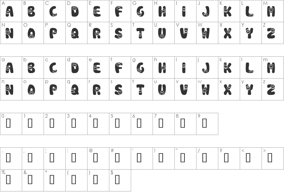 KR Smile font character map preview