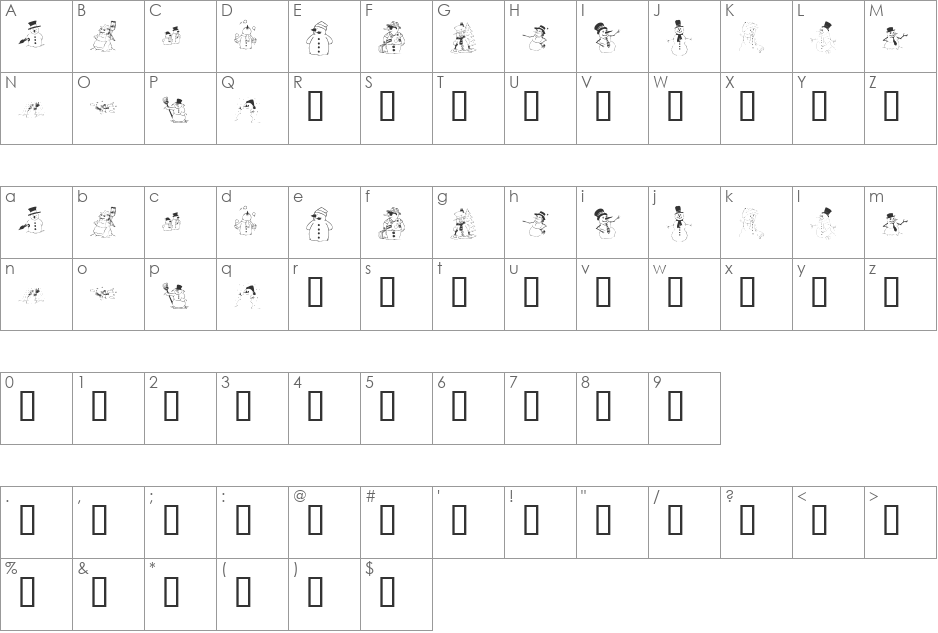 KR Snow People font character map preview