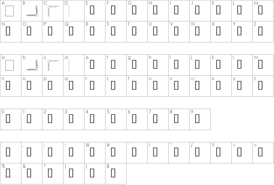 KR St Patricks Frames font character map preview