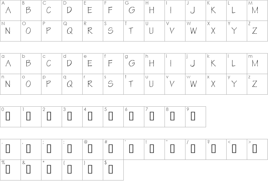 KR Star Letters font character map preview