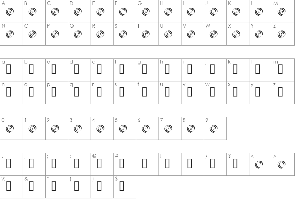 KR Swirl font character map preview