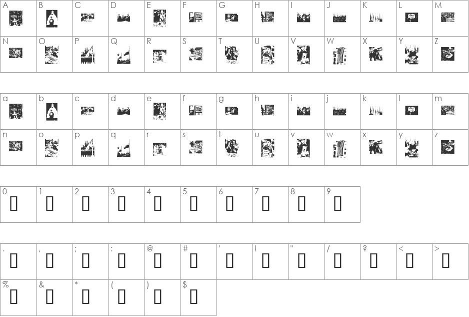 KR The World Mourns font character map preview