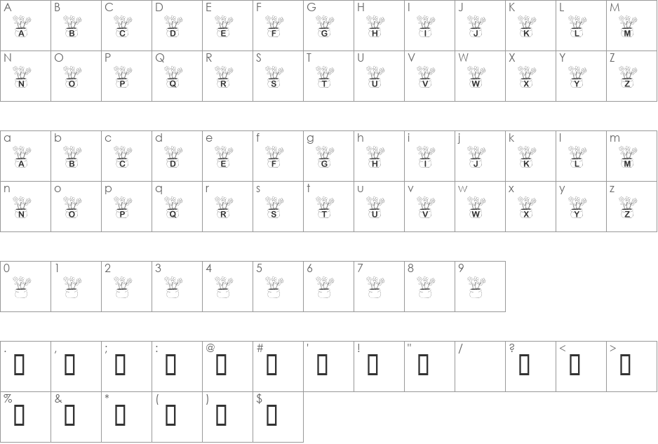 KR Three Flowers font character map preview