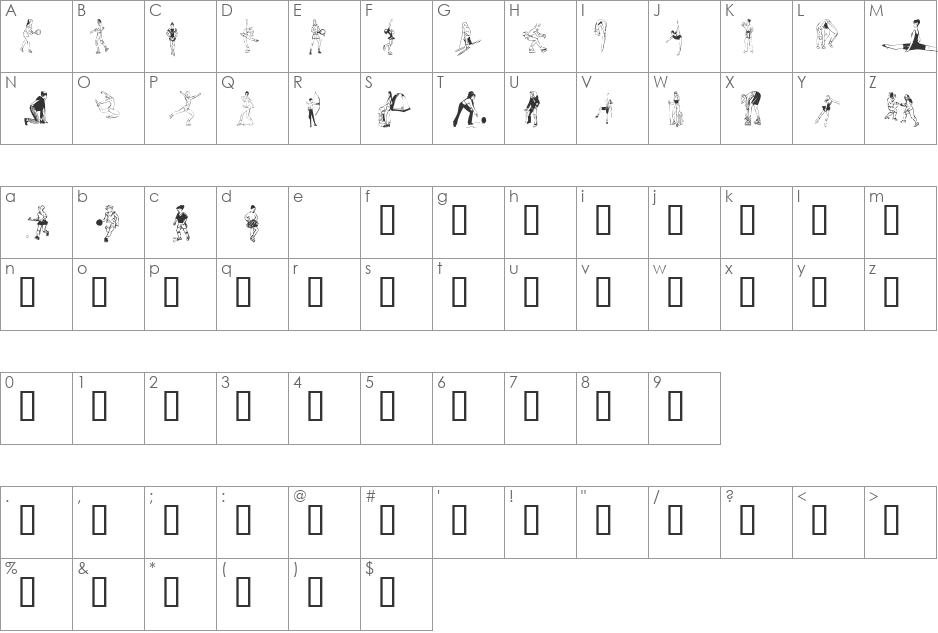 KR Women In Sports font character map preview