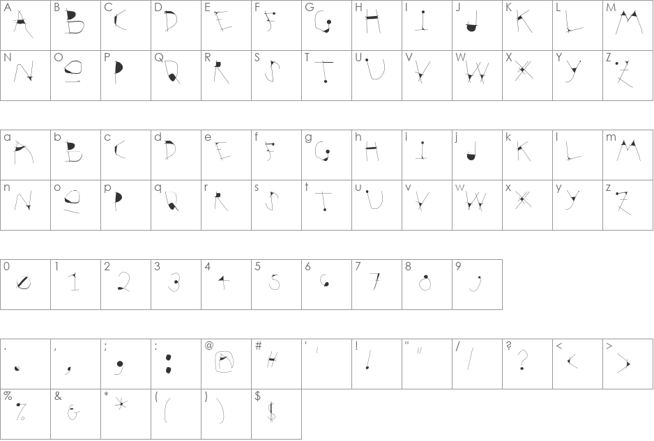 Krakelfabet font character map preview