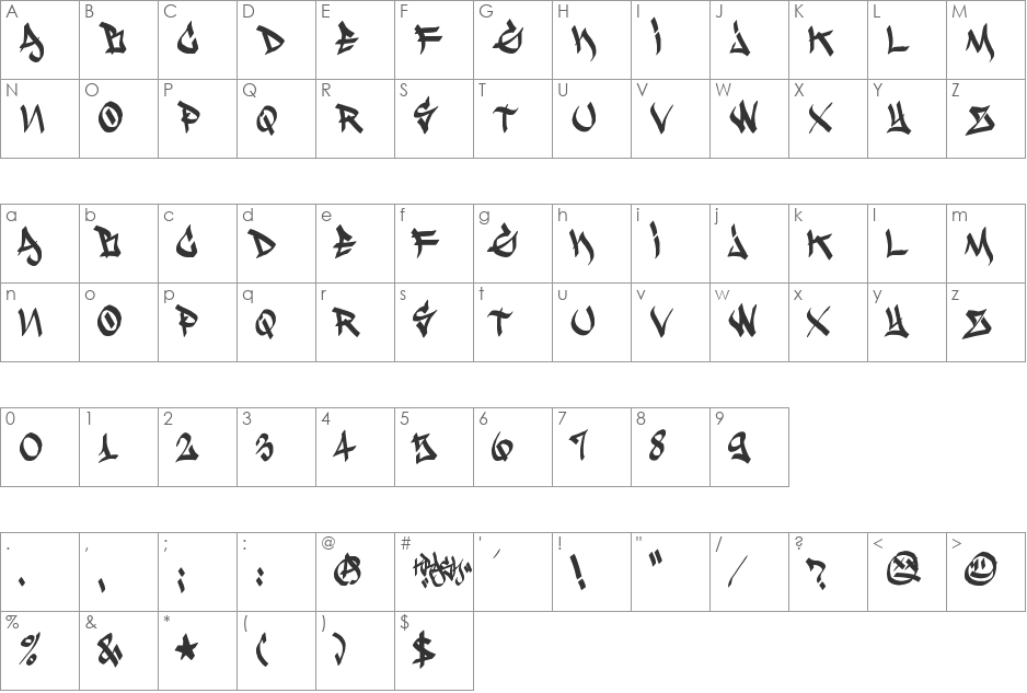 Krash font character map preview