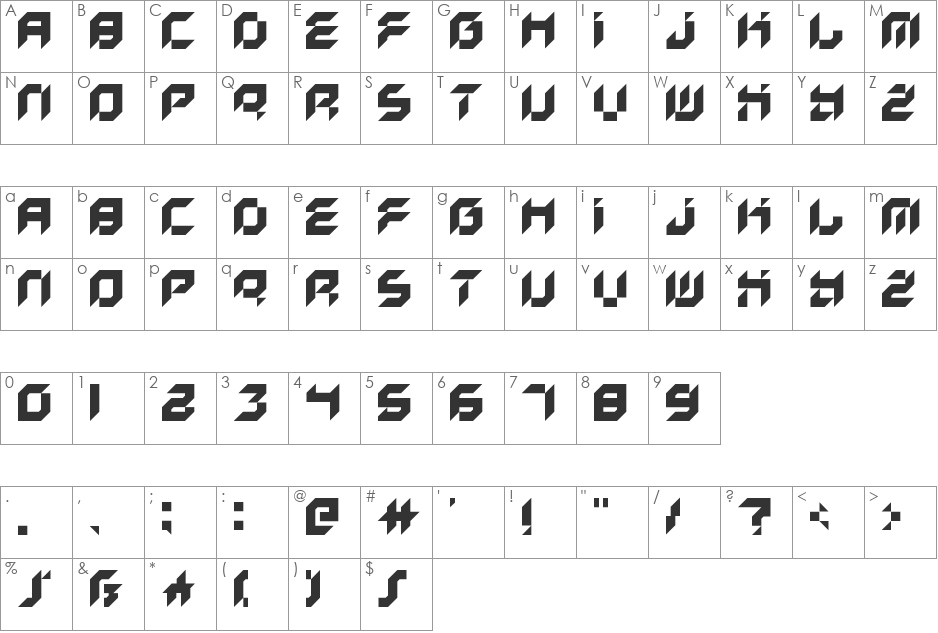Kreased font character map preview