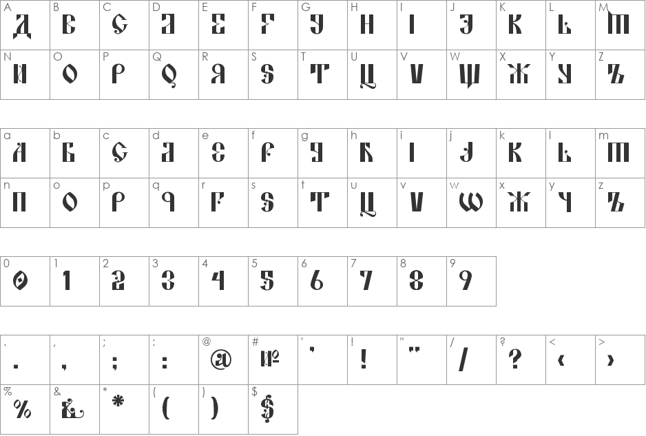 Kremlin Alexander font character map preview