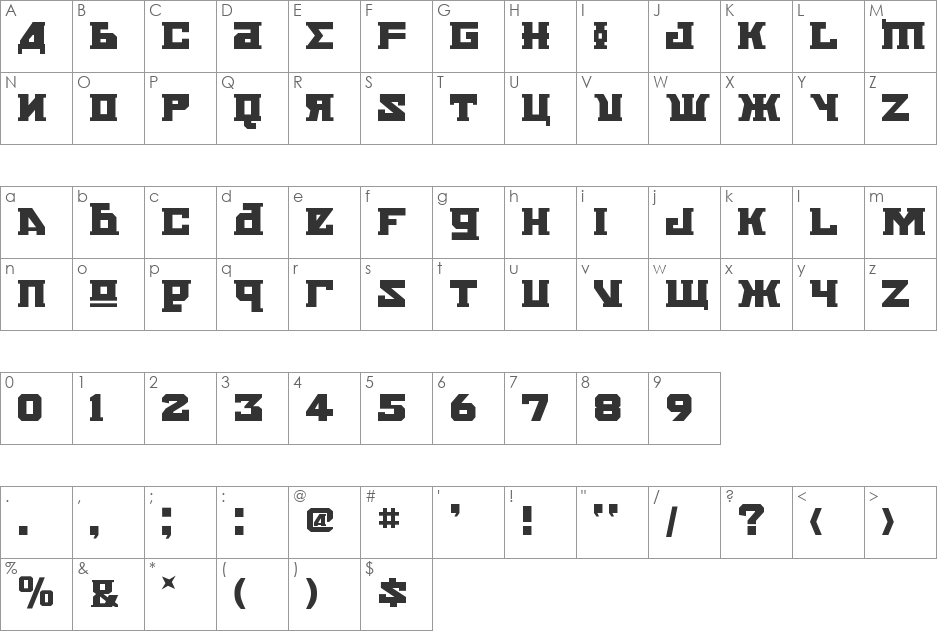 Kremlin Bolshevik font character map preview