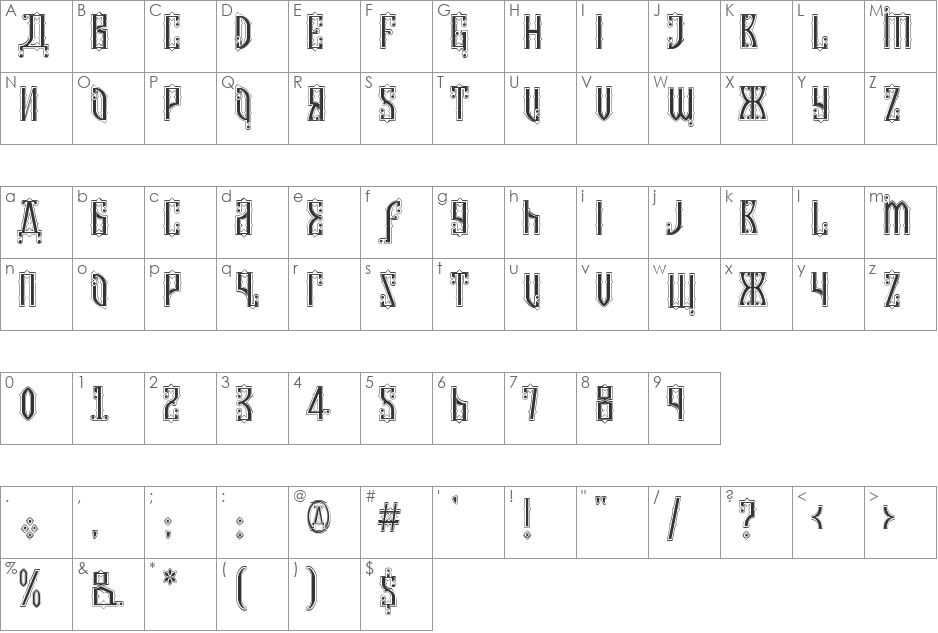 Kremlin Czar font character map preview