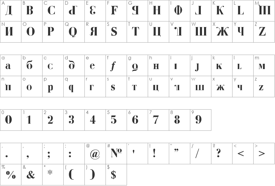 Kremlin Duma font character map preview