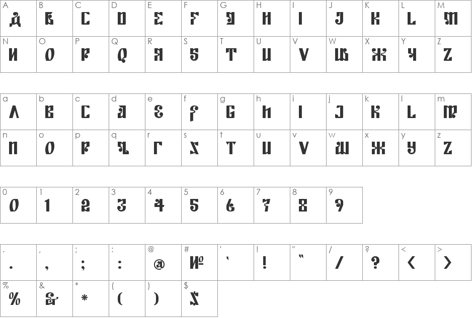 Kremlin Empire font character map preview