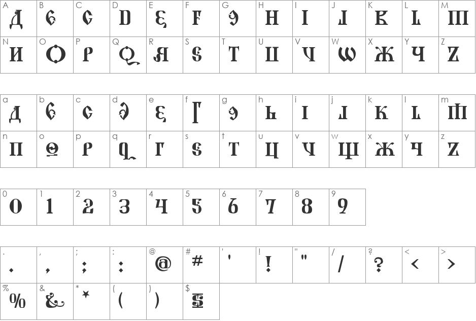 Kremlin Grand Duke font character map preview