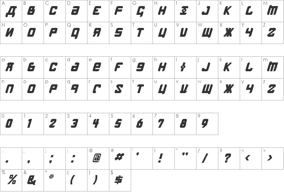 Kremlin Menshevik font character map preview