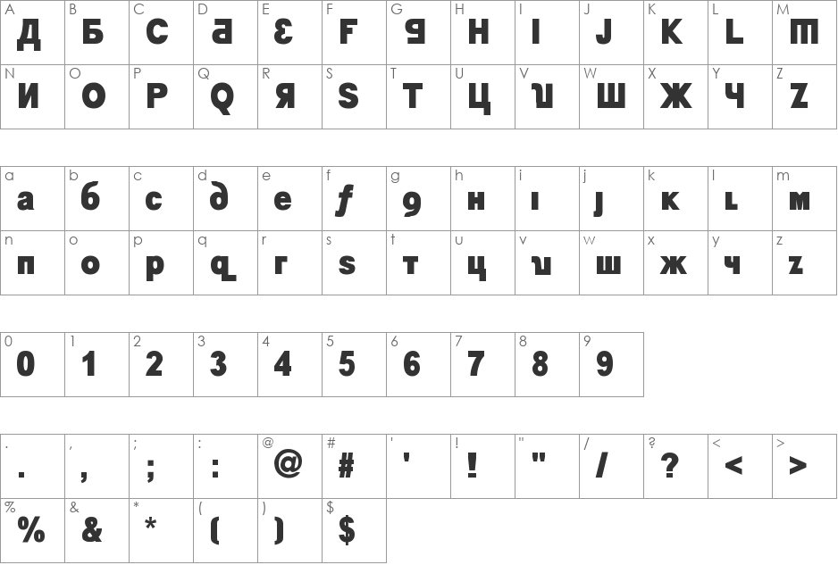 Kremlin Minister font character map preview