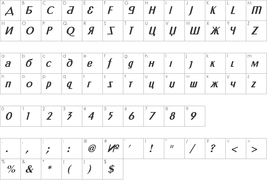 KREMLIN MINISTRY font character map preview