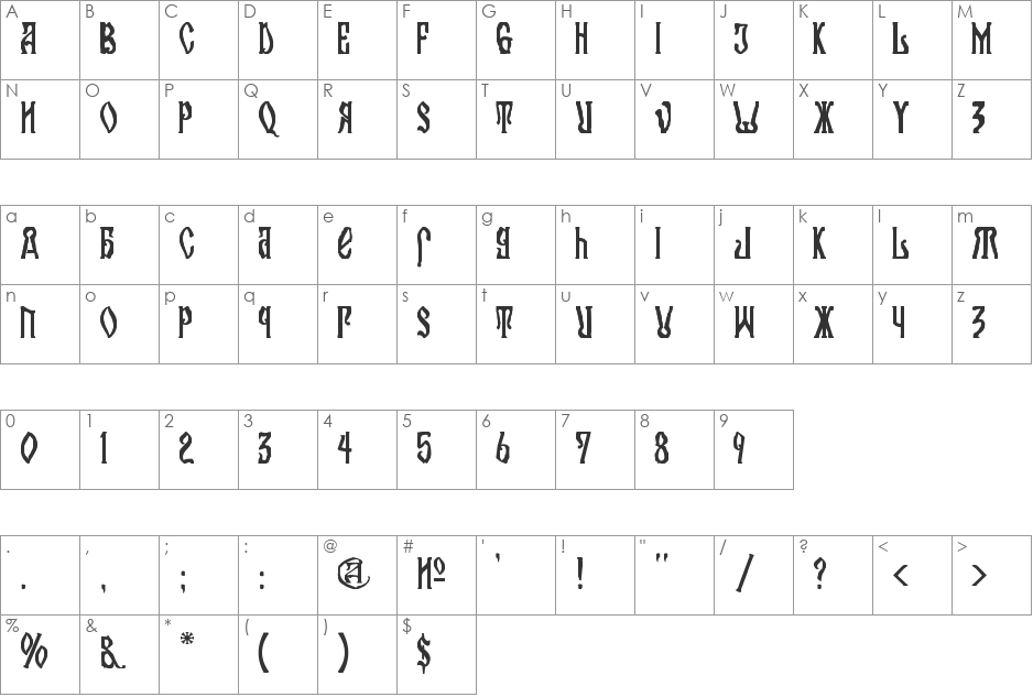 Kremlin Orthodox Church font character map preview