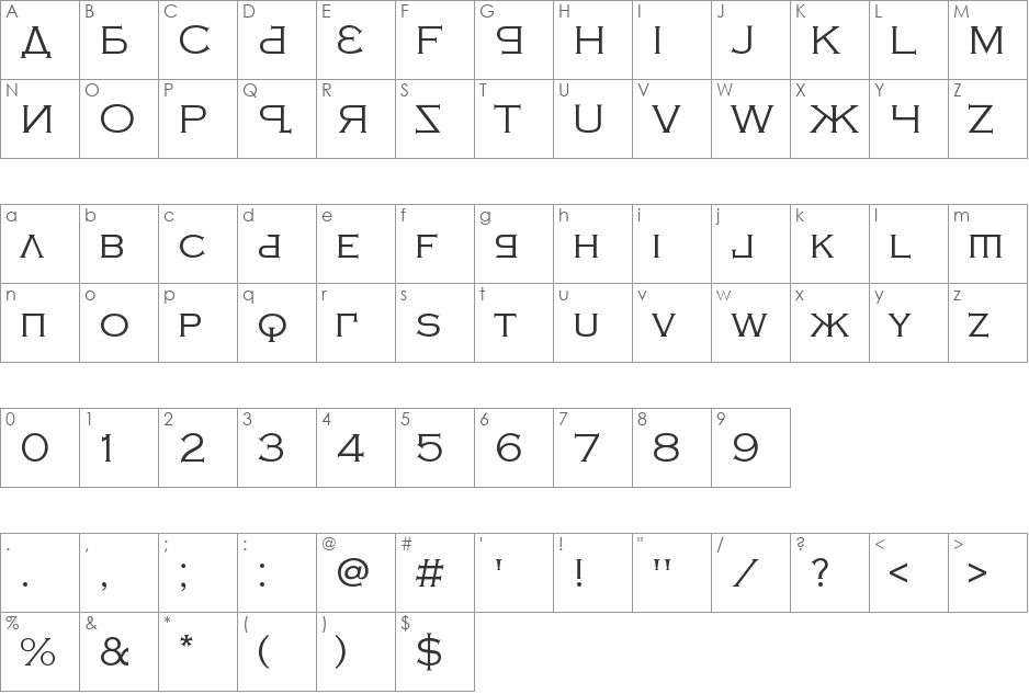 Kremlin Samovar font character map preview