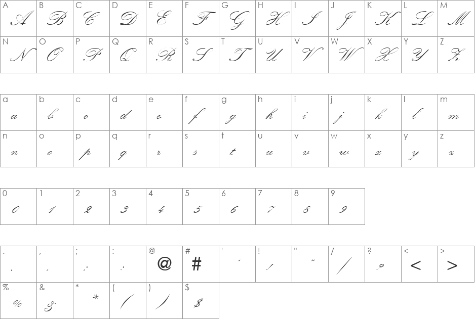 KremlinScriptOne font character map preview