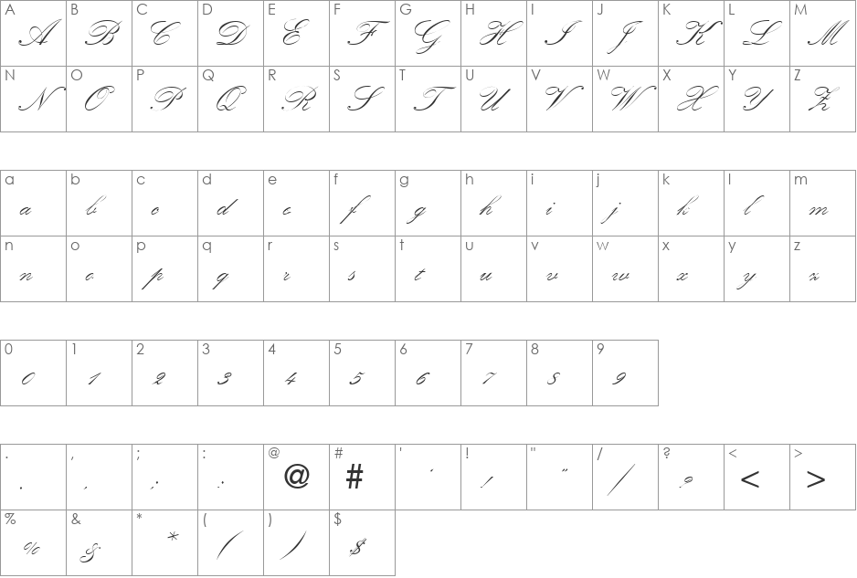 KremlinScriptOne DB font character map preview
