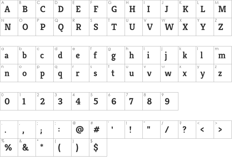Kreon font character map preview