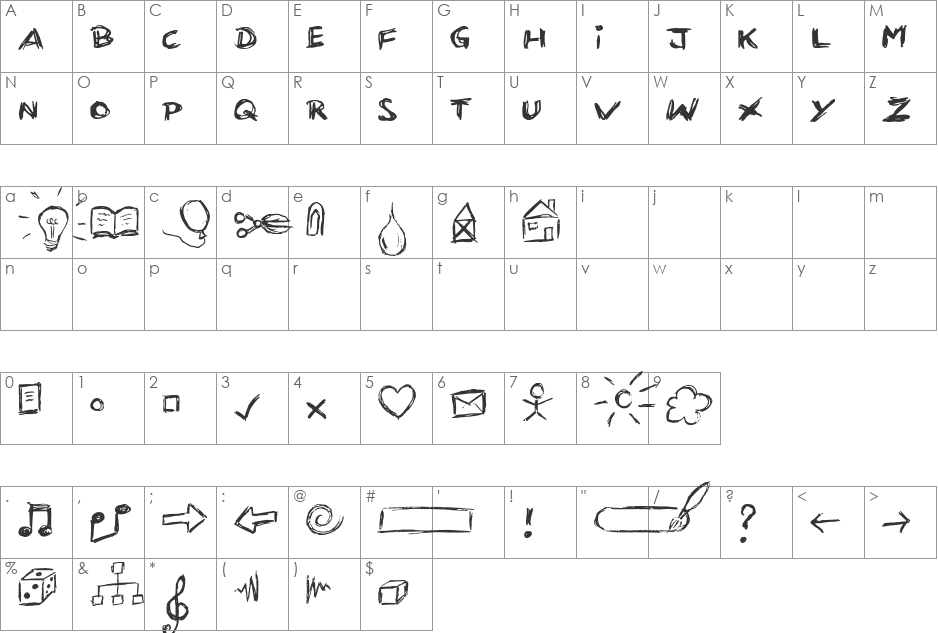 KRITZEL font character map preview