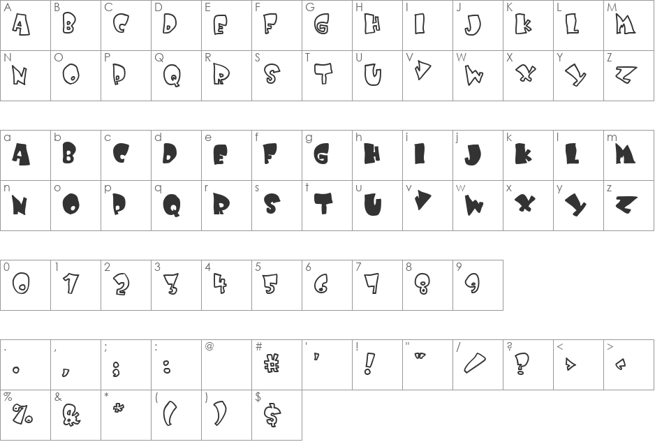 Kruffy font character map preview