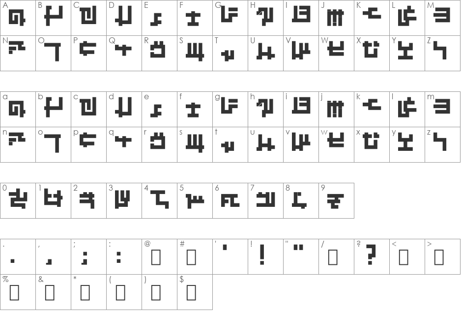 Kruptos font character map preview