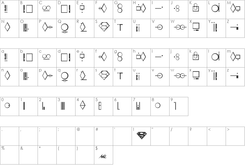 Kryptonian font character map preview