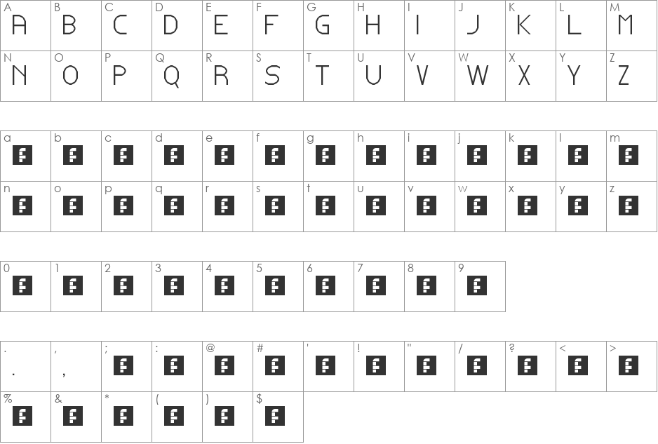 Krzywizna font character map preview