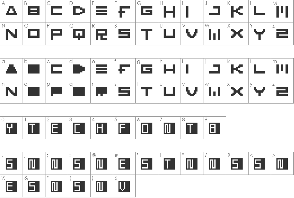 KTech font character map preview