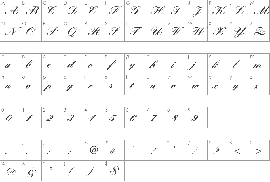 KuenstlerScript-Black font character map preview