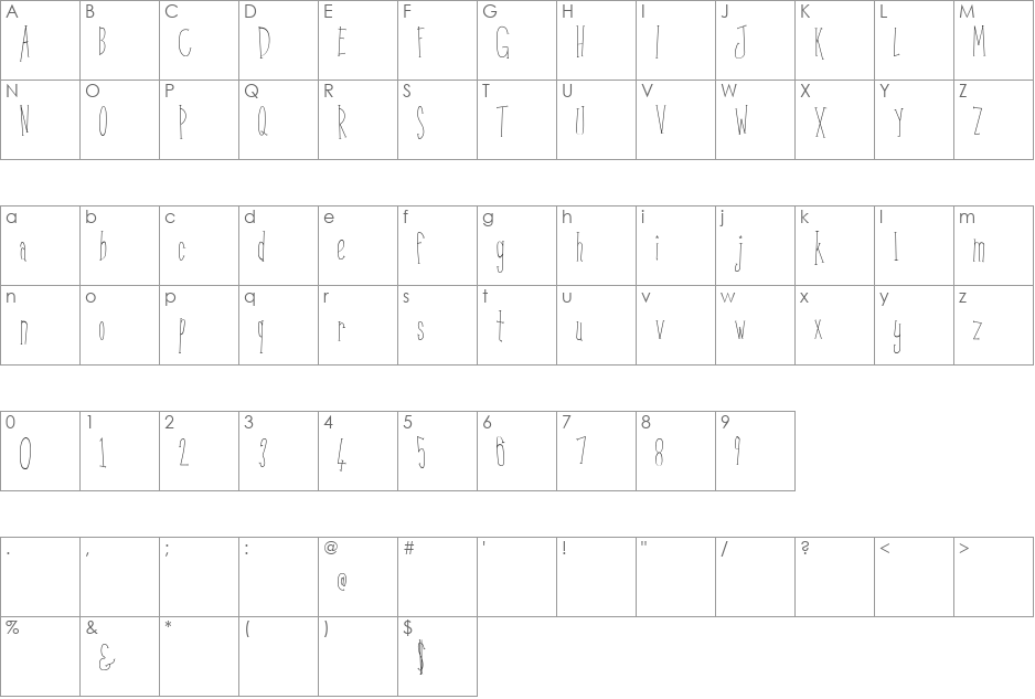 Kunang Kunang font character map preview