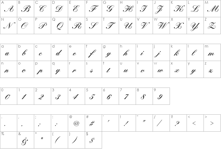 KunstlerBold font character map preview