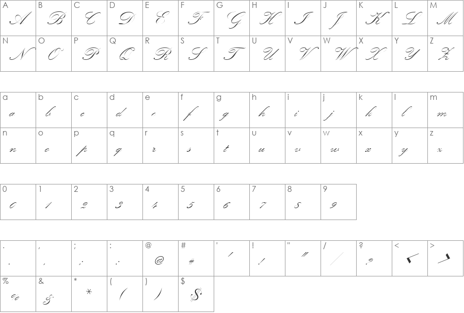 KunstlerschreibschDMed font character map preview