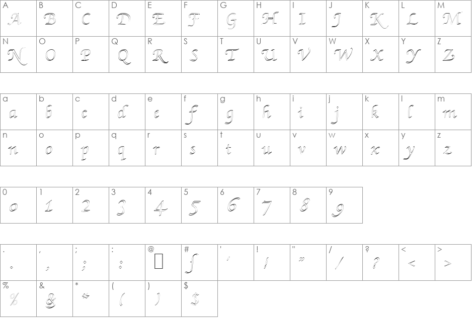 Kursive Becker font character map preview