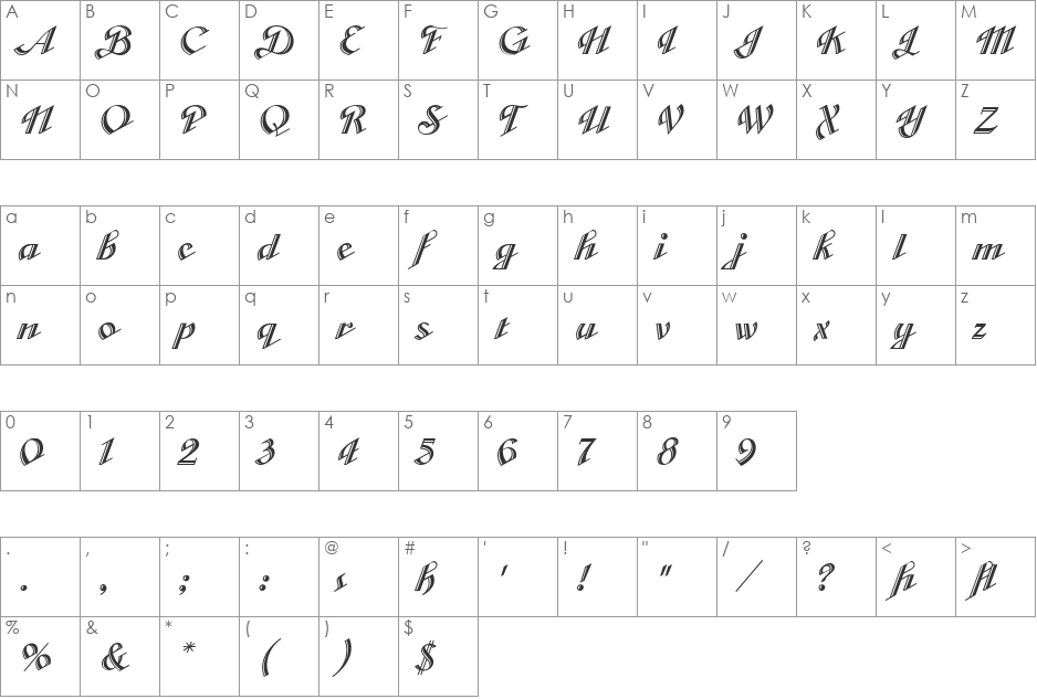 KURZIV_D font character map preview