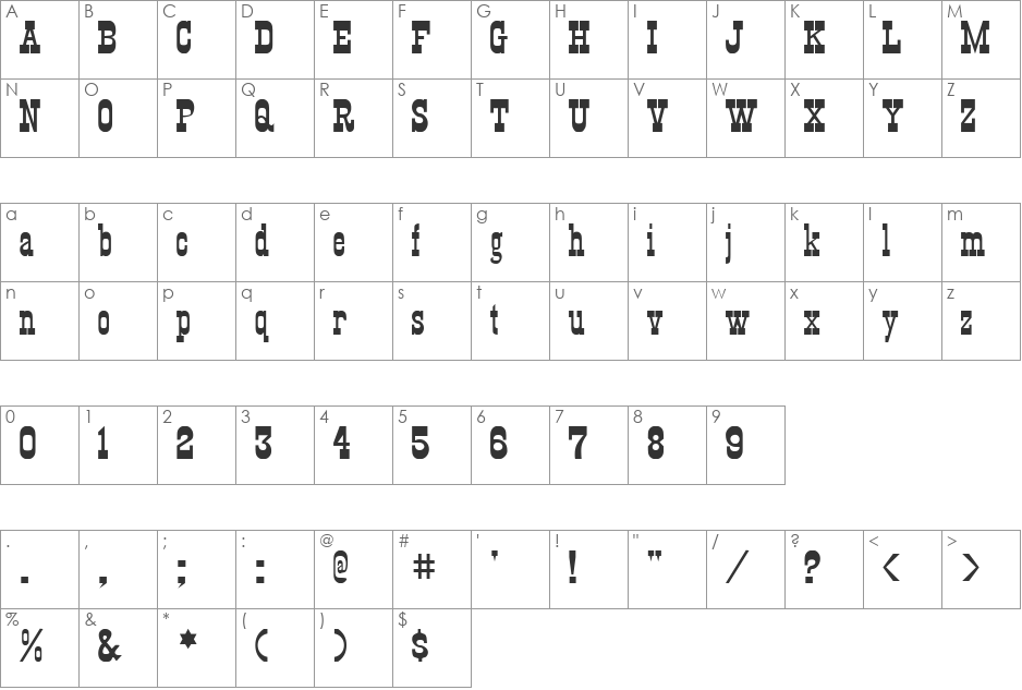 KyhotaOne font character map preview
