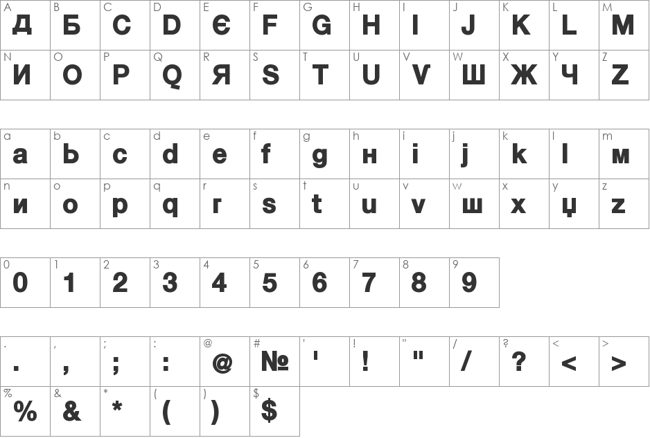 KyrillaSansSerif-Black font character map preview
