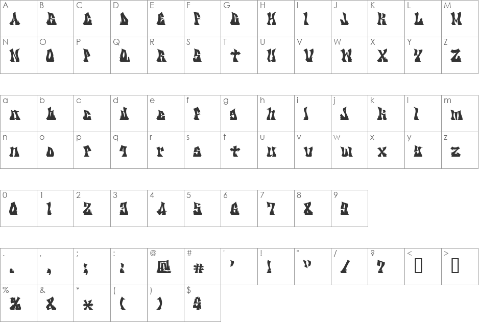KZ GRAVItY font character map preview