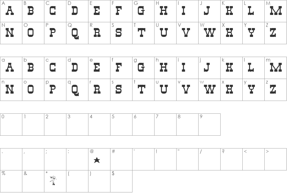 *Lucky Luke* font character map preview