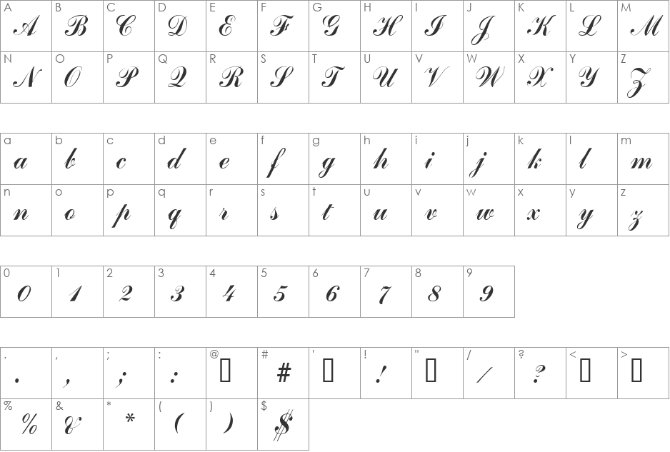 L'AubergeScriptSSK font character map preview