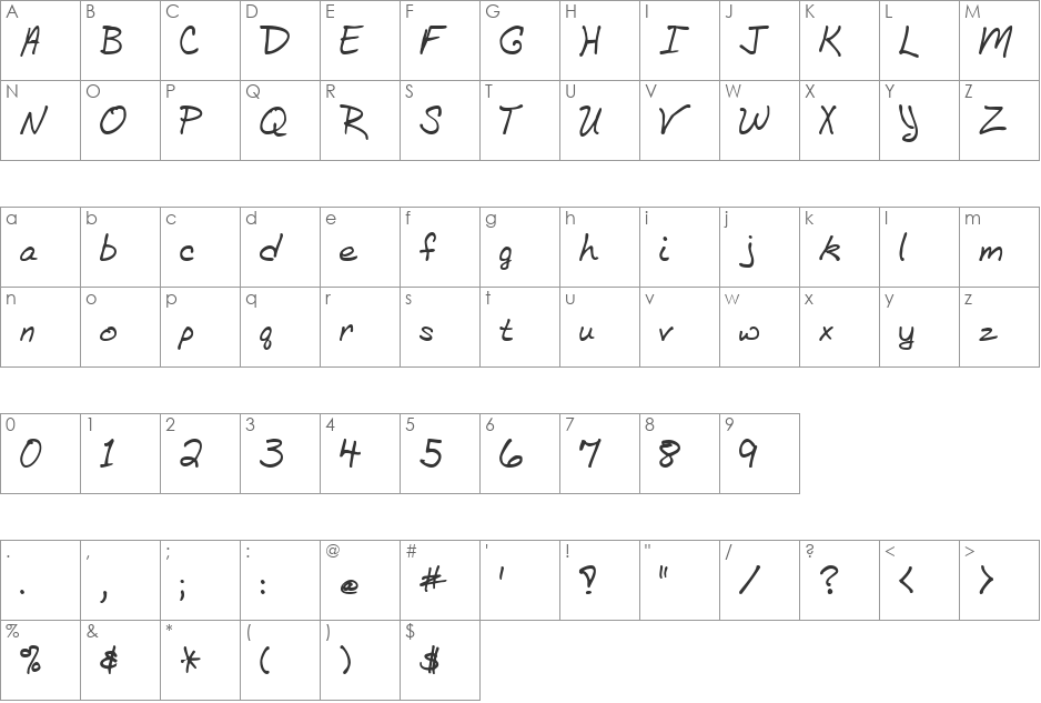 L.o.o.o.o.ng Hand font character map preview