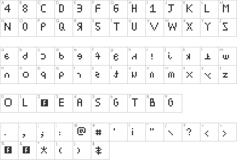 L33T font character map preview
