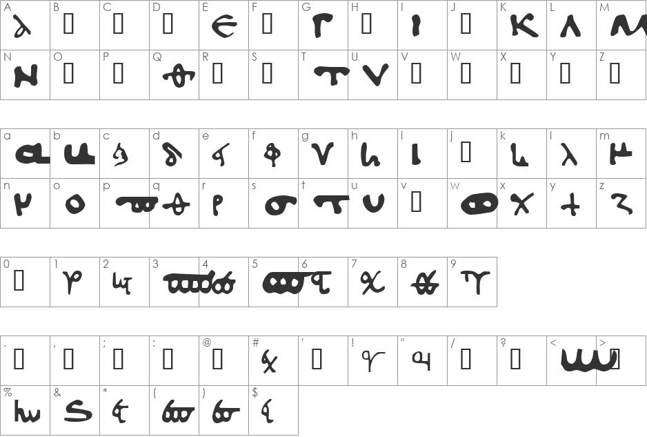 l562 Minuscule font character map preview