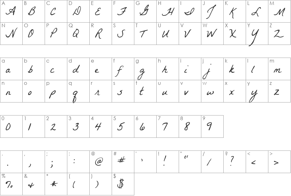 La Belle Aurore font character map preview